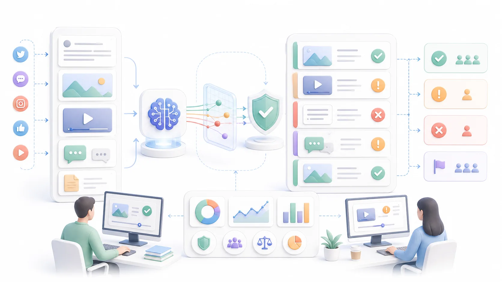 AI Content Moderation: Technology and Applications資訊圖表配圖，呈現AI 知識中心的重點概念