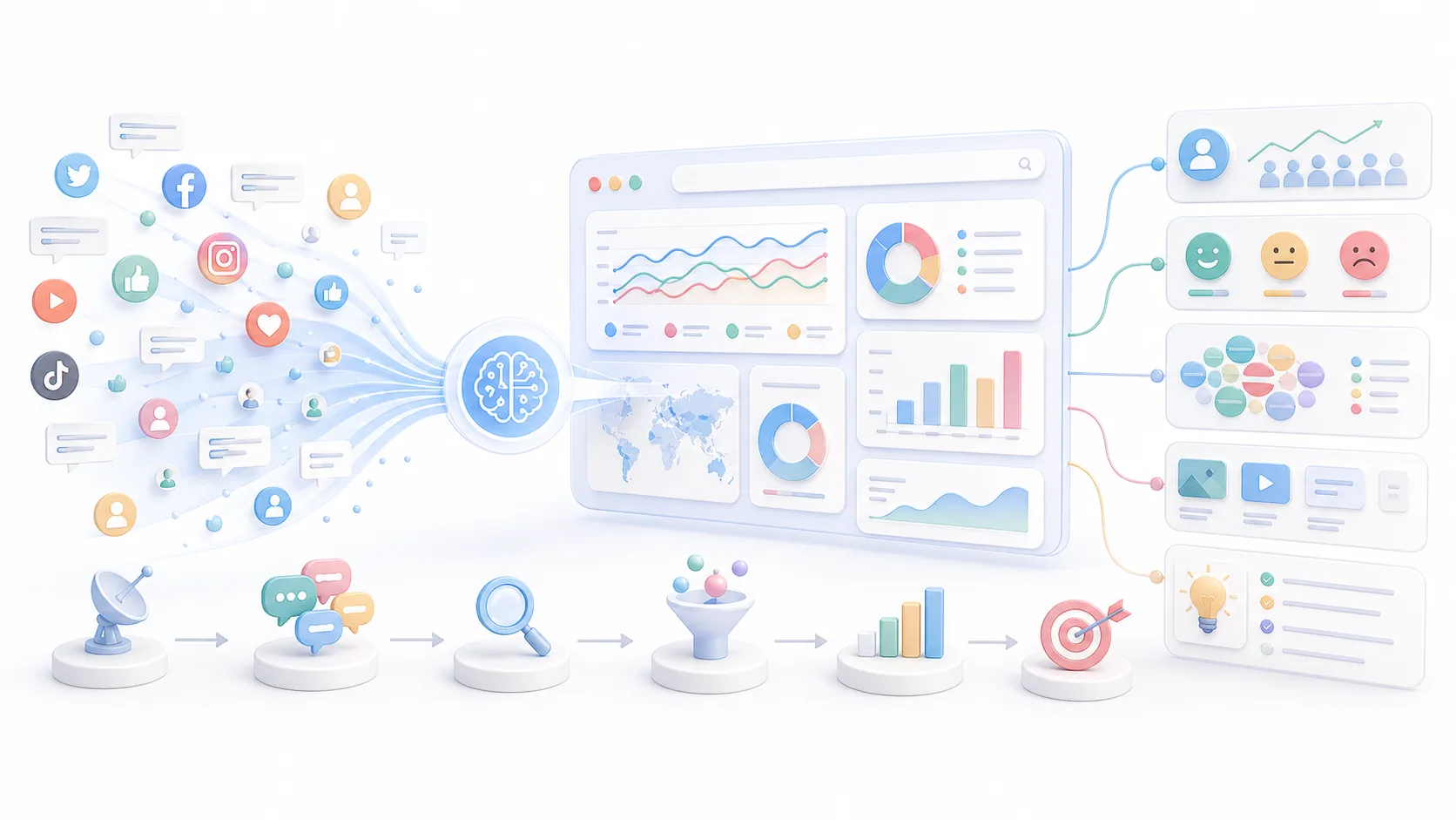 The Complete Social Listening Guide — From Monitoring to Insights資訊圖表配圖，呈現AI 知識中心的重點概念