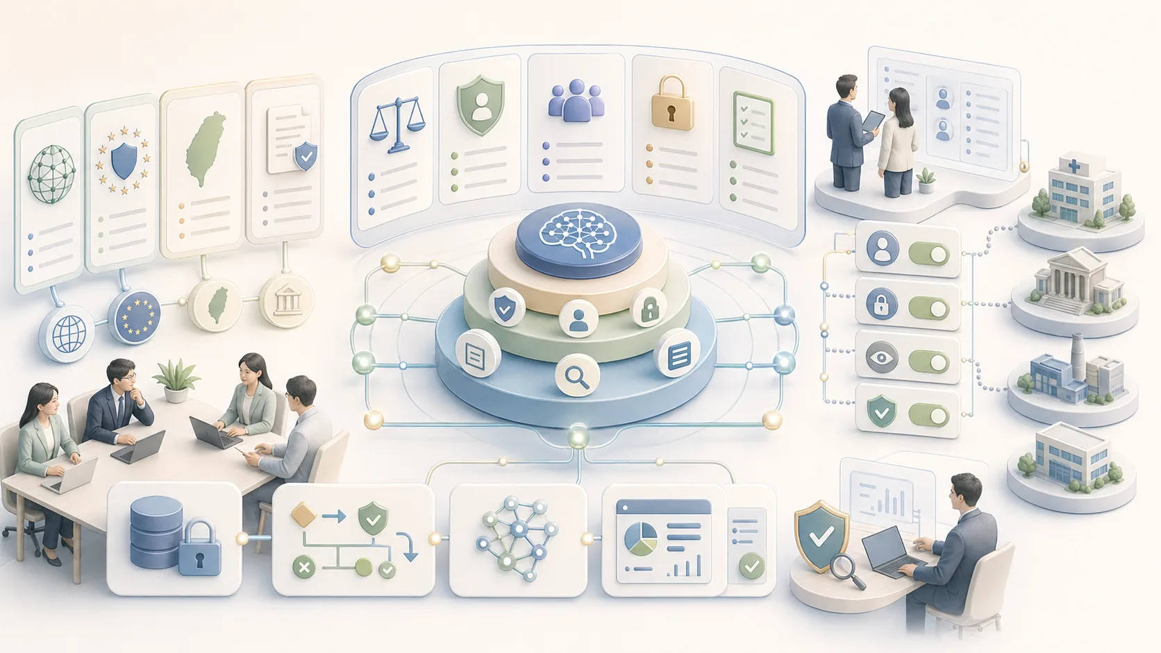 Enterprise AI Compliance Guide: Taiwan PDPA, GDPR, and Financial Regulations資訊圖表配圖，呈現AI 知識中心的重點概念