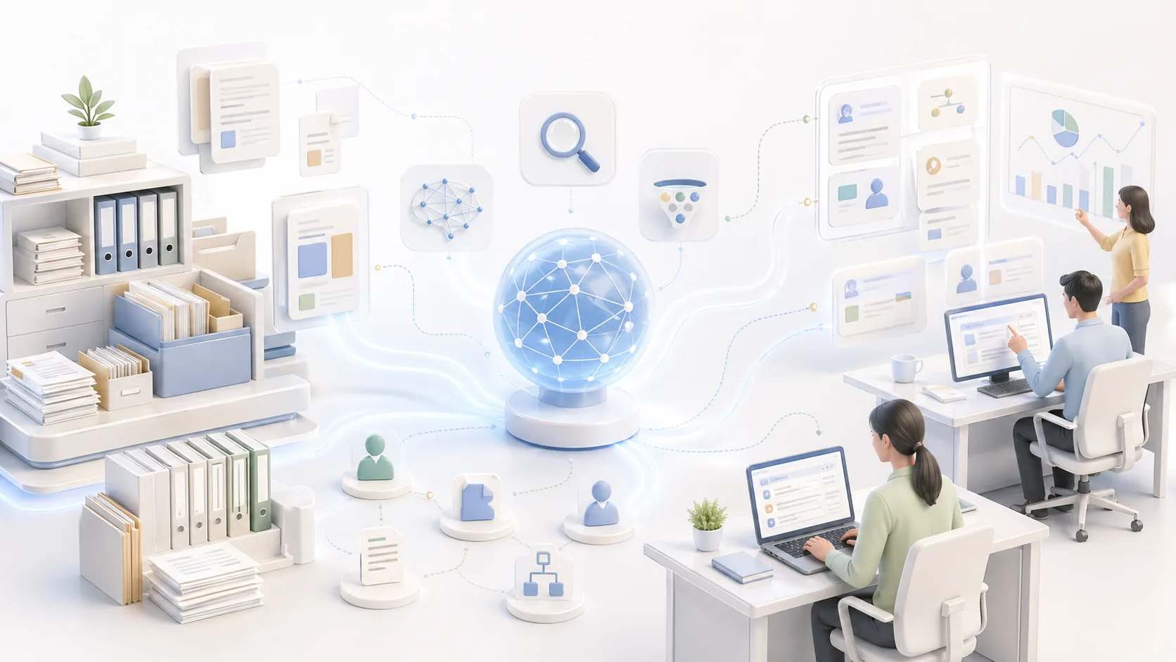 Enterprise AI Knowledge Management: Complete RAG Guide 2025資訊圖表配圖，呈現AI 知識中心的重點概念