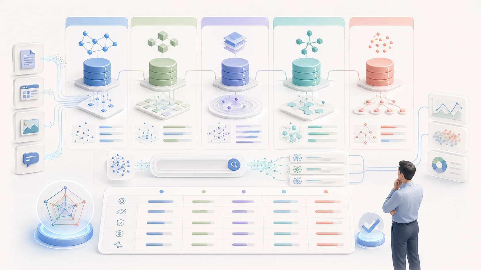 Vector Database Comparison 2026: Pinecone vs Weaviate vs Chroma vs Qdrant Enterprise Guide資訊圖表配圖，呈現AI 知識中心的重點概念
