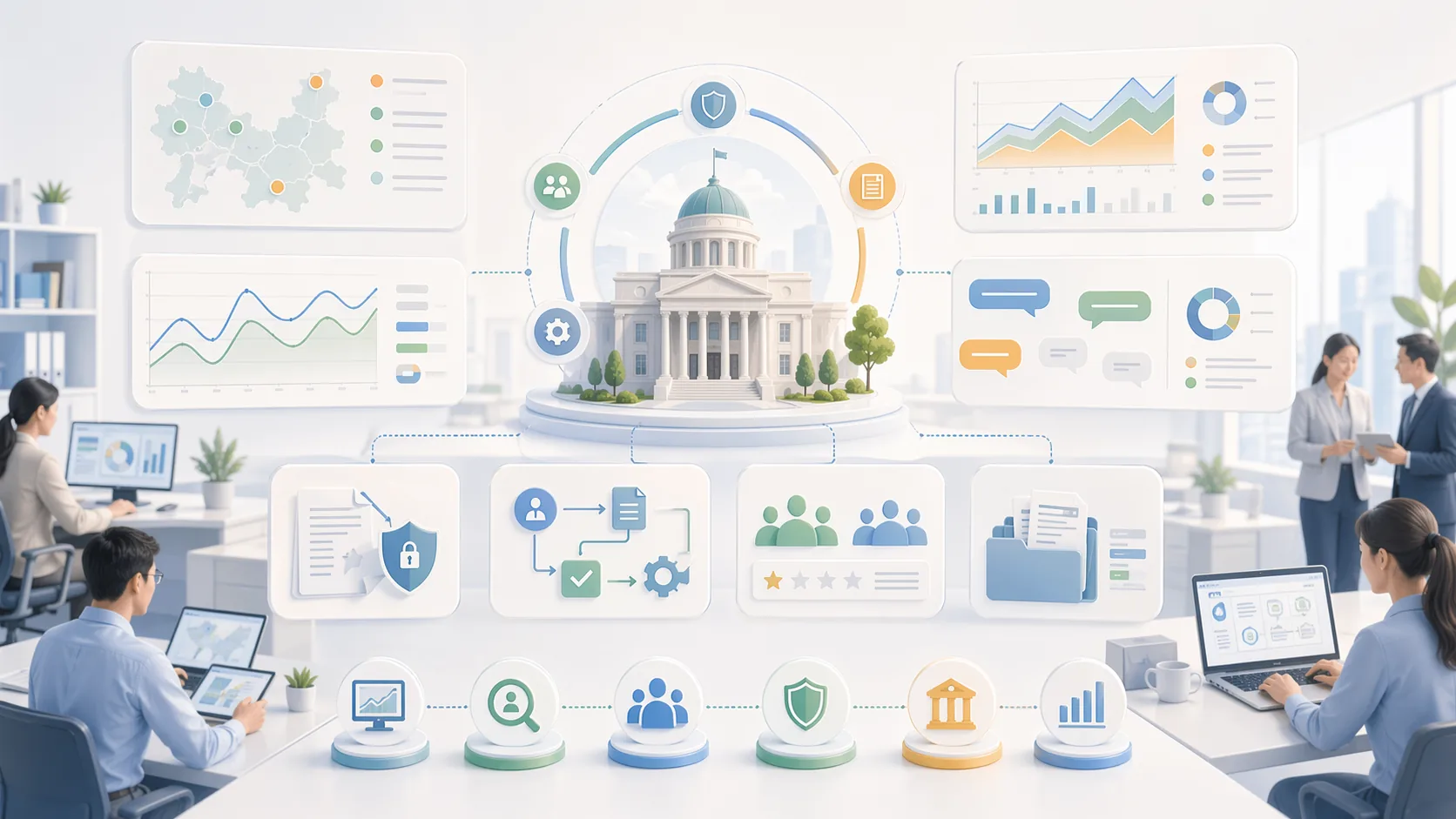 AI Solutions for Government Agencies資訊圖表配圖，呈現產業解決方案的重點概念