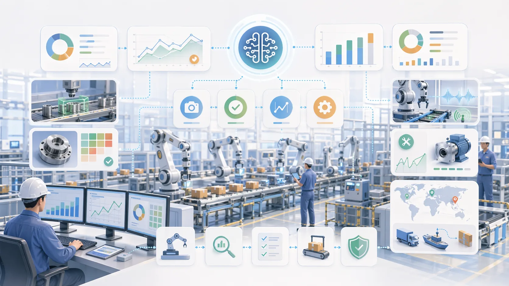 AI Solutions for Manufacturing資訊圖表配圖，呈現產業解決方案的重點概念