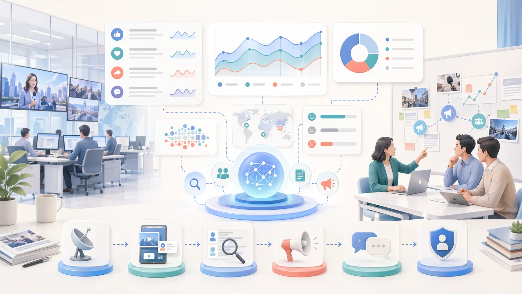 AI Solutions for Media & Public Relations資訊圖表配圖，呈現產業解決方案的重點概念